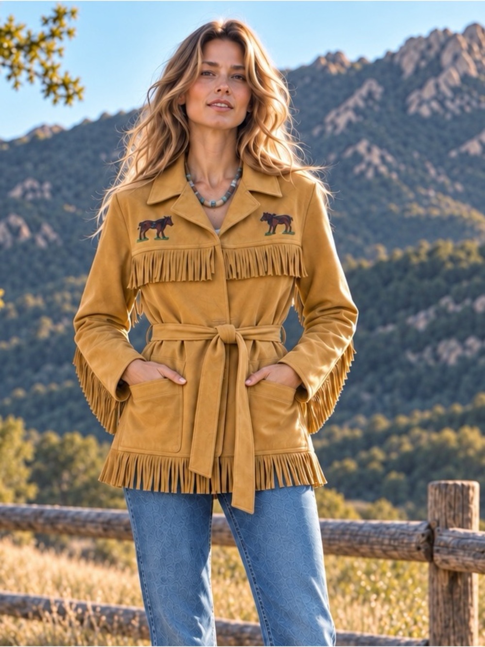 NWT MOTHER he Roadside Fringe Jacket in Oh Deer Size S